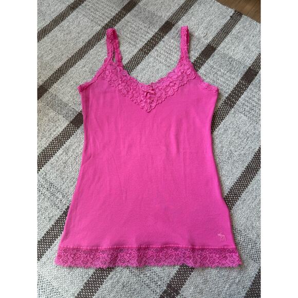 Abercrombie And Fitch Y2K Lace Camisole Tank Top Hot Pink Large V Neck - Picture 1 of 9